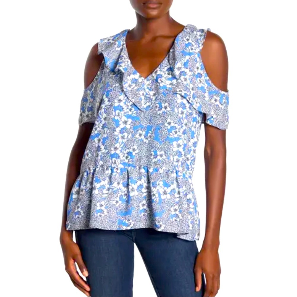 Parker Dedra Floral Peplum Cold Shoulder Blouse Size Large, NWT
